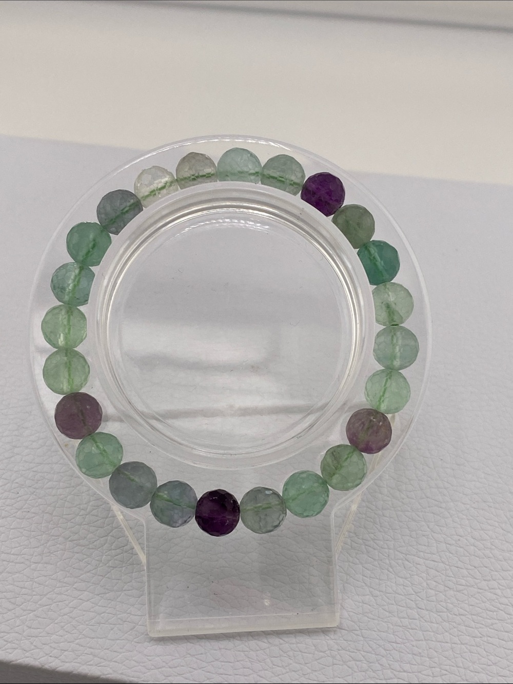 Faceted Rainbow Fluorite Bracelet - Natural Purple & Green Gemstone Beads